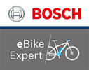 Shown is a split logo. The upper half features the Bosch logo, the lower half displays the eBike Expert logo.