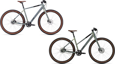 Two Cube Hyde Pro bikes, one with a diamond frame and one with a trapezoidal frame.