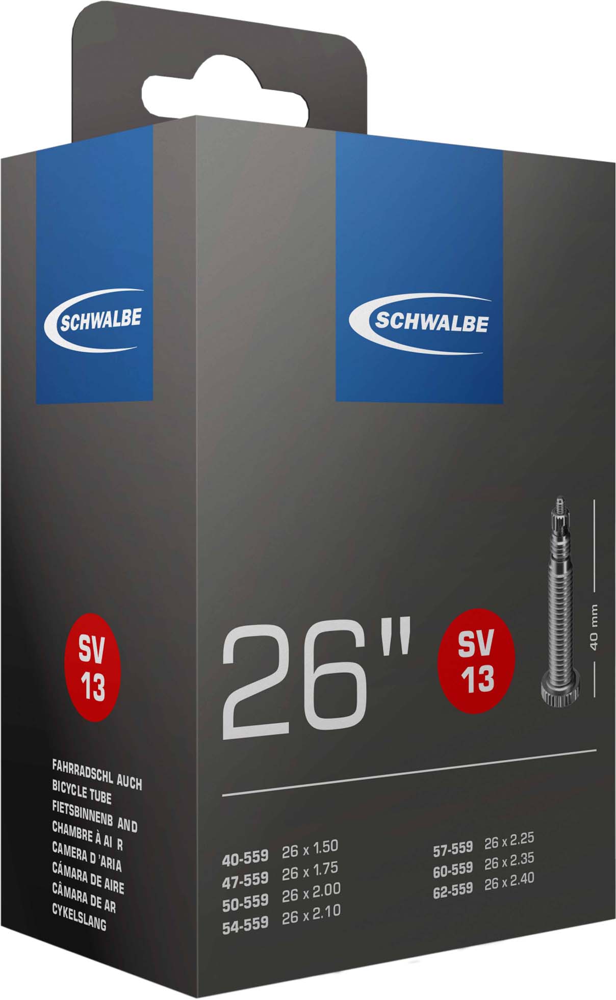Chambre à air Schwalbe SV13AP Air Plus 26 40/62-559 Valve Presta, 6.40 CHF Chambre à air Schwalbe SV13AP Air Plus 26 40/62-559 Valve Presta, 6.40 CHF