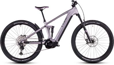 On display is a silver Cube Stereo Hybrid ONE22 SLX e-bike.