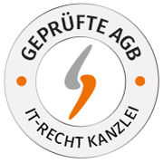 Shown is a round logo of the IT-Recht-Kanzlei in yellow and white with the label AUDITED.