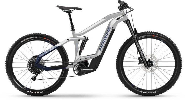 white and blue mountain bike